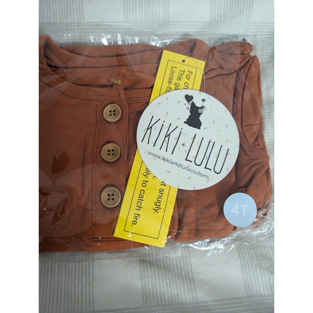 NIB Kiki and Lulu Bamboo Long Sleeve Two Piece PJs Burnt Orange size 4T - Picture 3 of 4